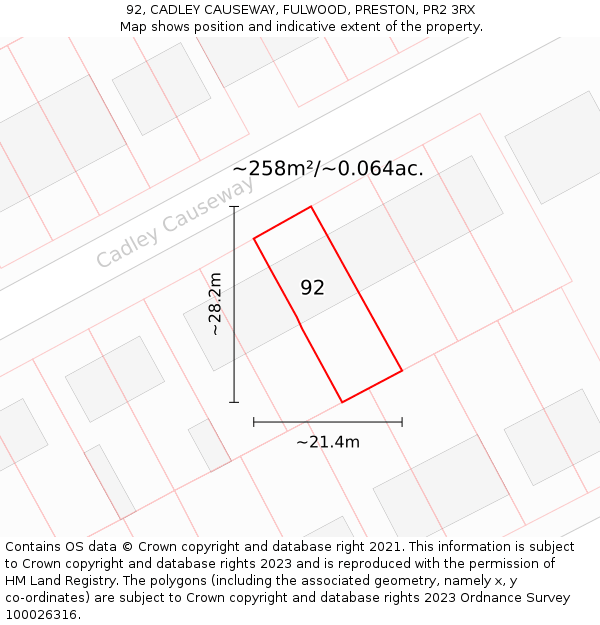 92, CADLEY CAUSEWAY, FULWOOD, PRESTON, PR2 3RX: Plot and title map