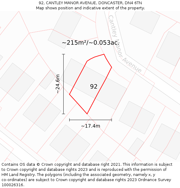 92, CANTLEY MANOR AVENUE, DONCASTER, DN4 6TN: Plot and title map