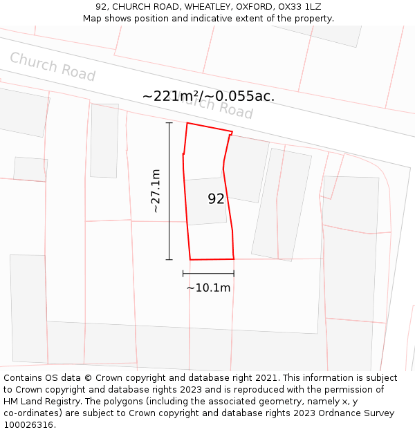 92, CHURCH ROAD, WHEATLEY, OXFORD, OX33 1LZ: Plot and title map