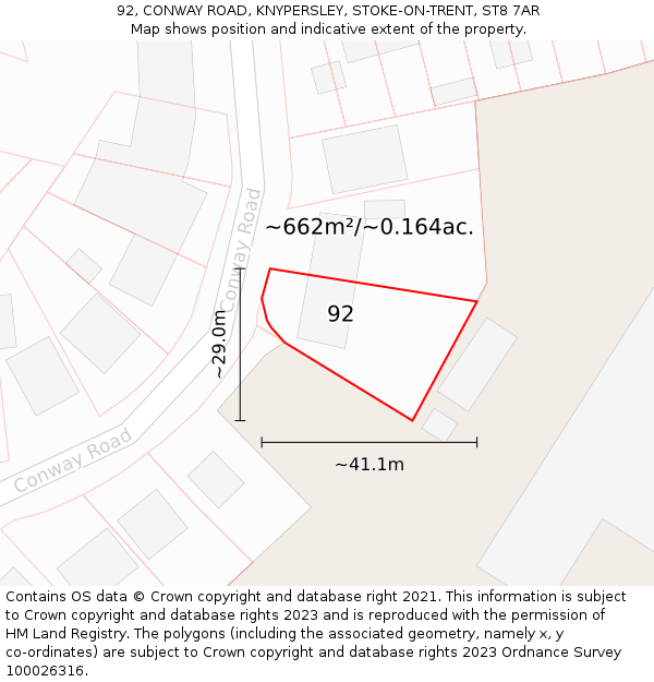 92, CONWAY ROAD, KNYPERSLEY, STOKE-ON-TRENT, ST8 7AR: Plot and title map