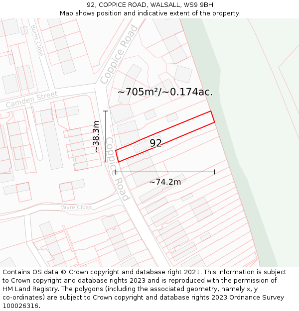 92, COPPICE ROAD, WALSALL, WS9 9BH: Plot and title map