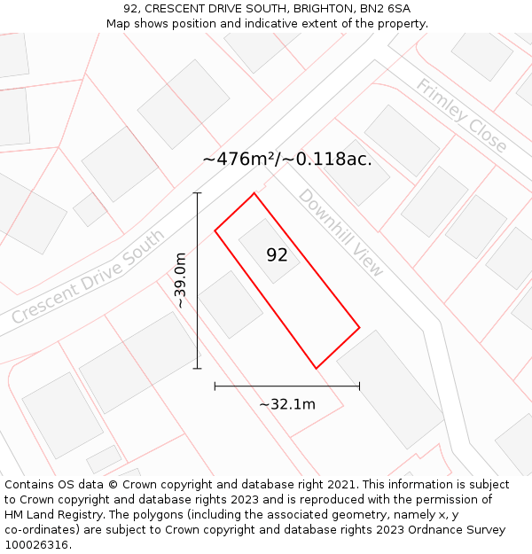 92, CRESCENT DRIVE SOUTH, BRIGHTON, BN2 6SA: Plot and title map