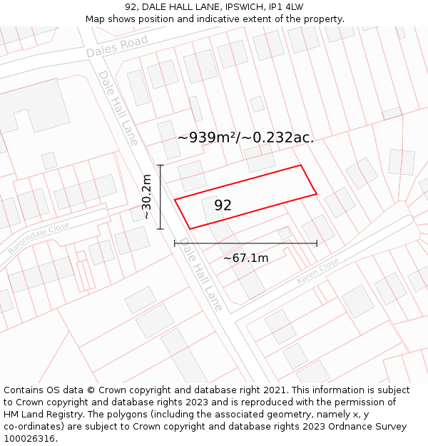 92, DALE HALL LANE, IPSWICH, IP1 4LW: Plot and title map