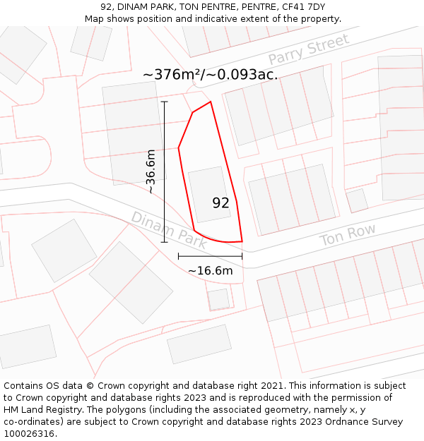92, DINAM PARK, TON PENTRE, PENTRE, CF41 7DY: Plot and title map