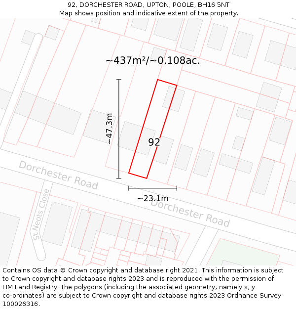 92, DORCHESTER ROAD, UPTON, POOLE, BH16 5NT: Plot and title map