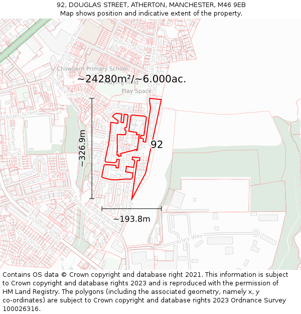 92, DOUGLAS STREET, ATHERTON, MANCHESTER, M46 9EB: Plot and title map