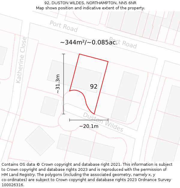 92, DUSTON WILDES, NORTHAMPTON, NN5 6NR: Plot and title map