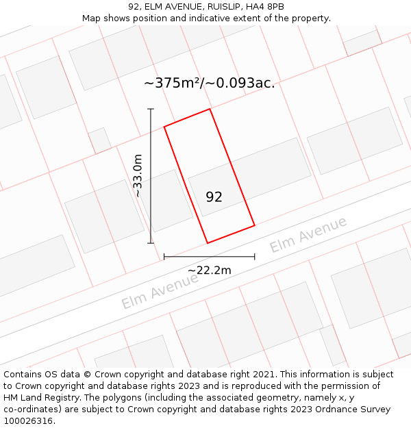 92, ELM AVENUE, RUISLIP, HA4 8PB: Plot and title map