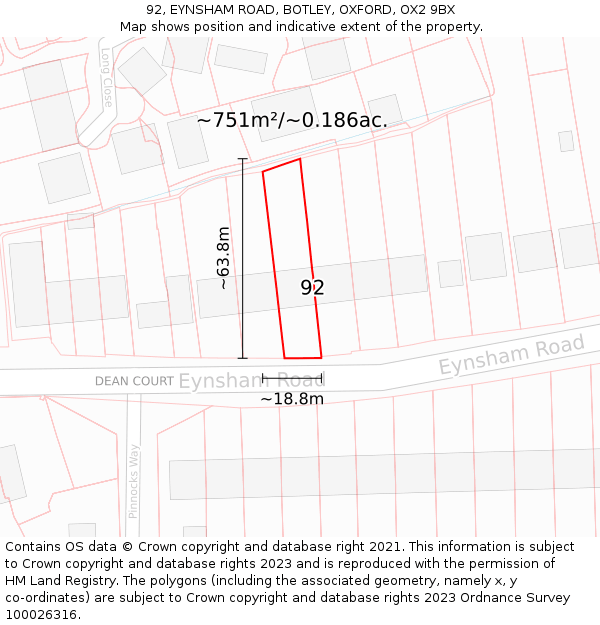 92, EYNSHAM ROAD, BOTLEY, OXFORD, OX2 9BX: Plot and title map