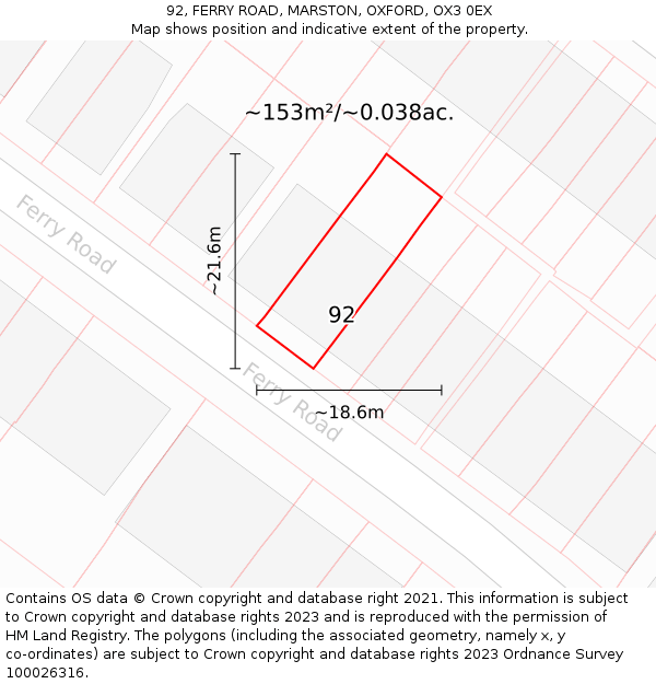92, FERRY ROAD, MARSTON, OXFORD, OX3 0EX: Plot and title map
