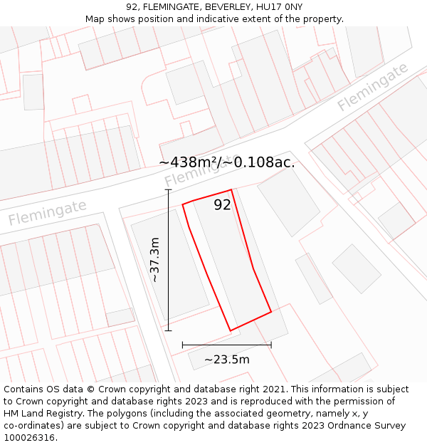 92, FLEMINGATE, BEVERLEY, HU17 0NY: Plot and title map