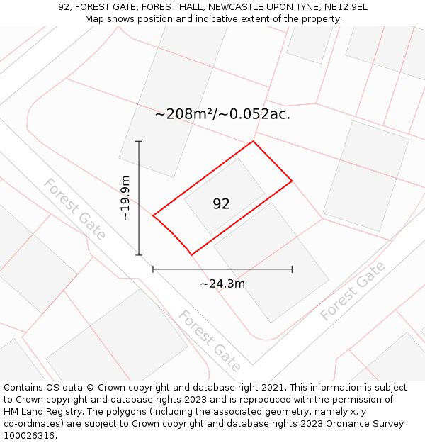 92, FOREST GATE, FOREST HALL, NEWCASTLE UPON TYNE, NE12 9EL: Plot and title map