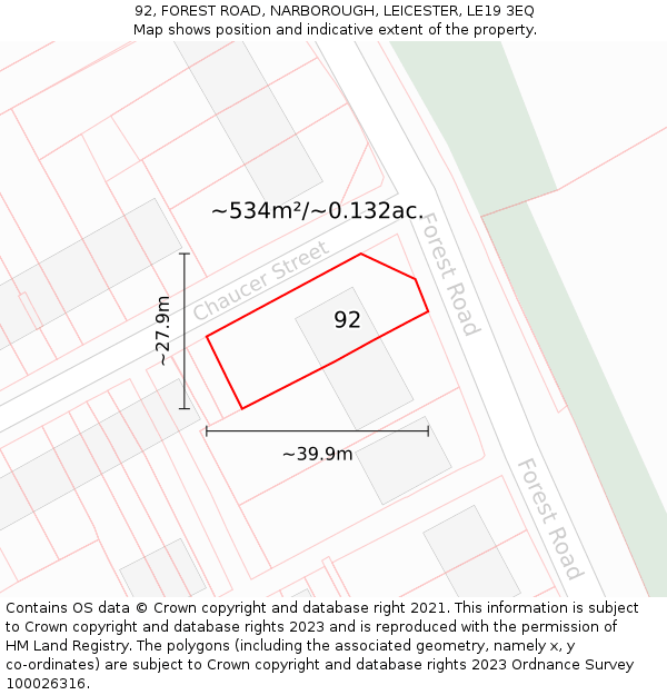 92, FOREST ROAD, NARBOROUGH, LEICESTER, LE19 3EQ: Plot and title map