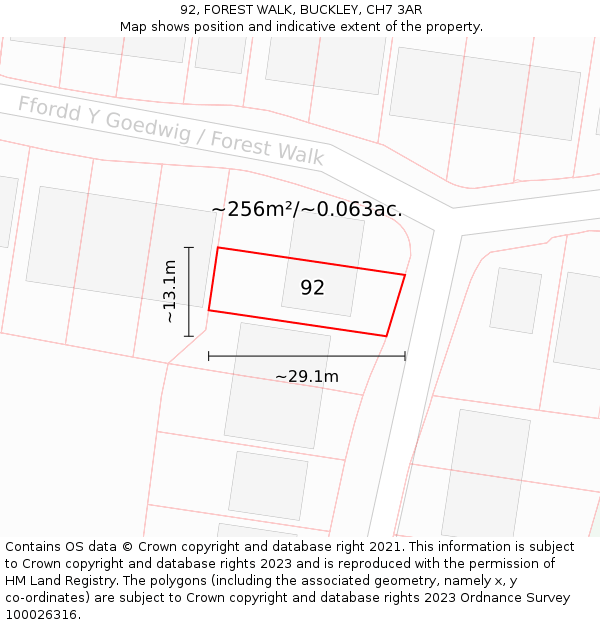 92, FOREST WALK, BUCKLEY, CH7 3AR: Plot and title map