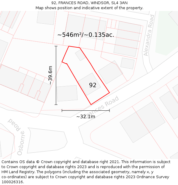 92, FRANCES ROAD, WINDSOR, SL4 3AN: Plot and title map