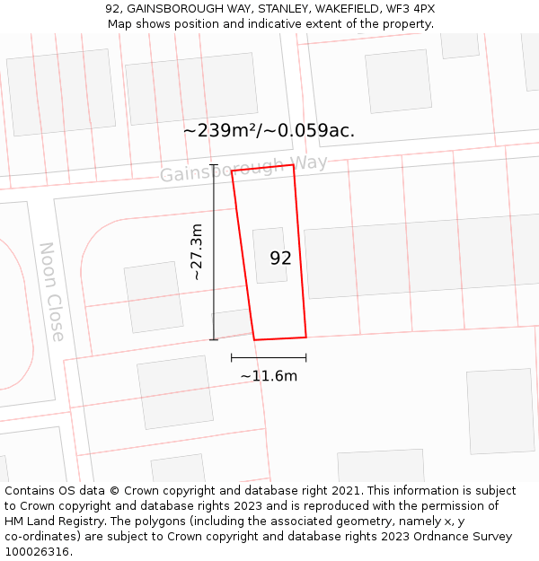 92, GAINSBOROUGH WAY, STANLEY, WAKEFIELD, WF3 4PX: Plot and title map