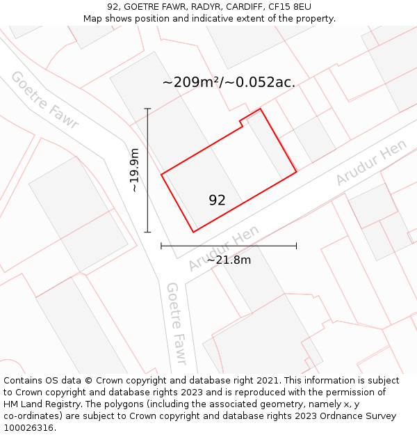 92, GOETRE FAWR, RADYR, CARDIFF, CF15 8EU: Plot and title map