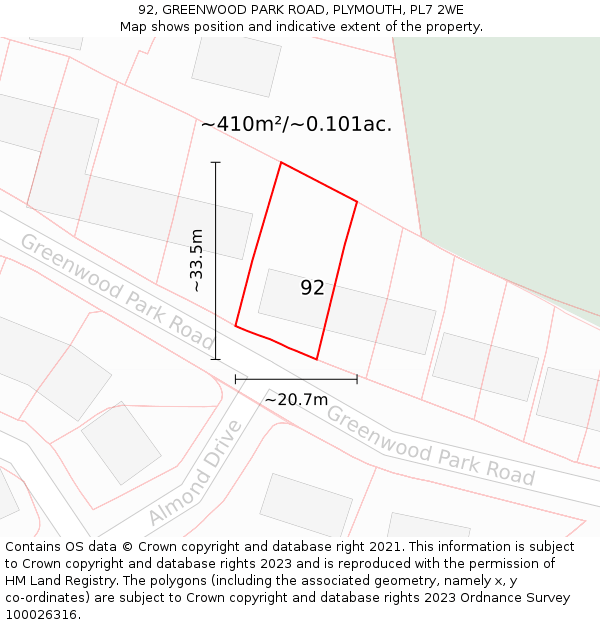 92, GREENWOOD PARK ROAD, PLYMOUTH, PL7 2WE: Plot and title map