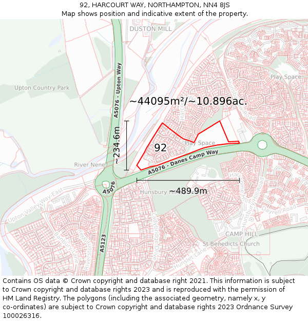 92, HARCOURT WAY, NORTHAMPTON, NN4 8JS: Plot and title map