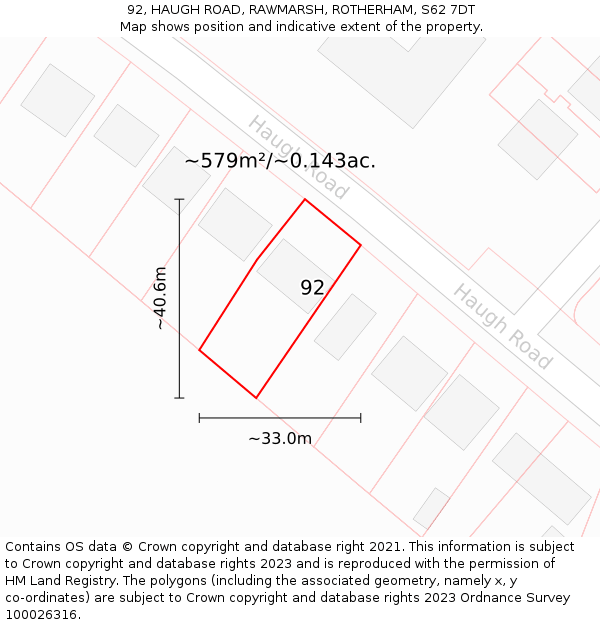 92, HAUGH ROAD, RAWMARSH, ROTHERHAM, S62 7DT: Plot and title map