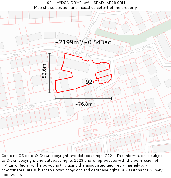 92, HAYDON DRIVE, WALLSEND, NE28 0BH: Plot and title map