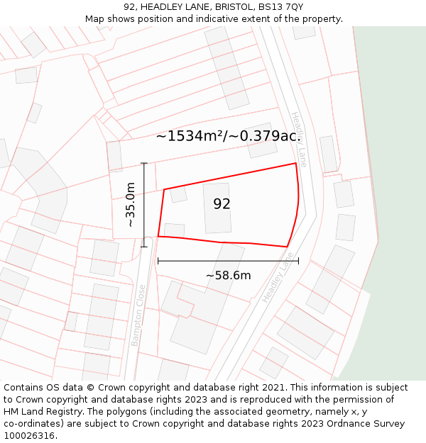 92, HEADLEY LANE, BRISTOL, BS13 7QY: Plot and title map