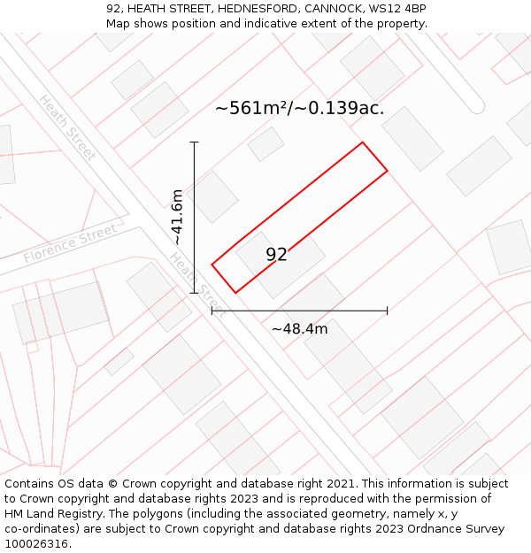 92, HEATH STREET, HEDNESFORD, CANNOCK, WS12 4BP: Plot and title map