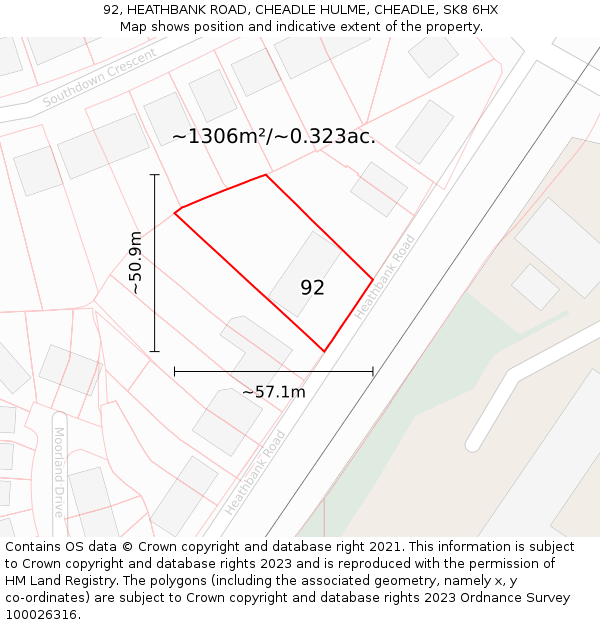 92, HEATHBANK ROAD, CHEADLE HULME, CHEADLE, SK8 6HX: Plot and title map