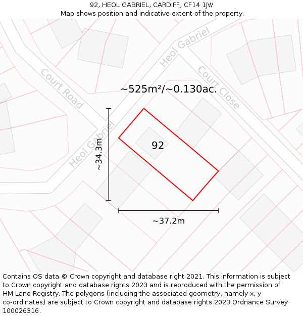 92, HEOL GABRIEL, CARDIFF, CF14 1JW: Plot and title map