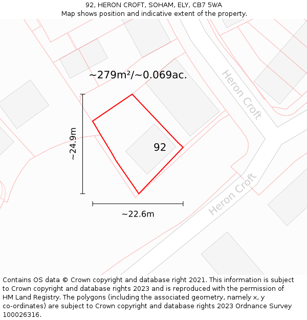 92, HERON CROFT, SOHAM, ELY, CB7 5WA: Plot and title map