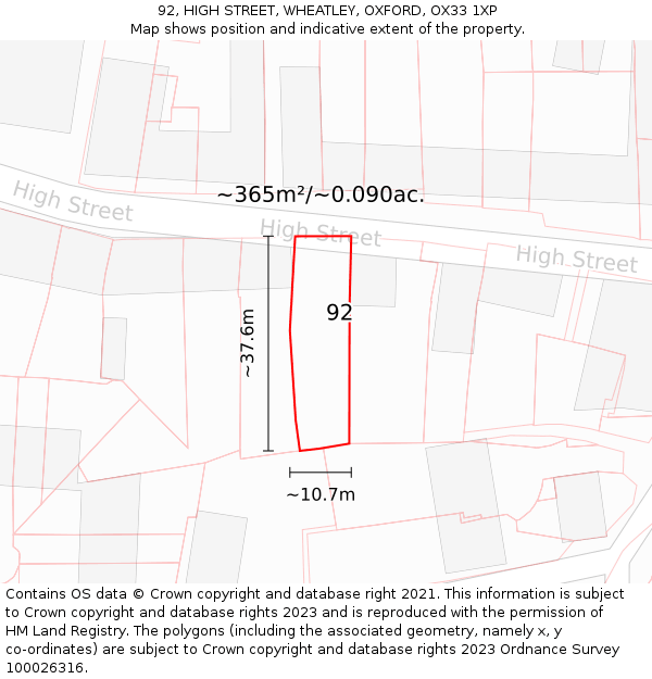 92, HIGH STREET, WHEATLEY, OXFORD, OX33 1XP: Plot and title map