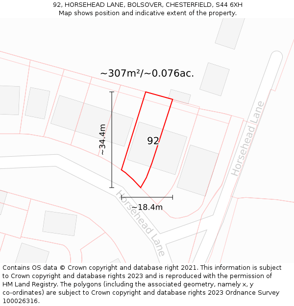 92, HORSEHEAD LANE, BOLSOVER, CHESTERFIELD, S44 6XH: Plot and title map