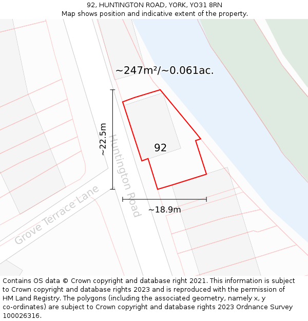 92, HUNTINGTON ROAD, YORK, YO31 8RN: Plot and title map