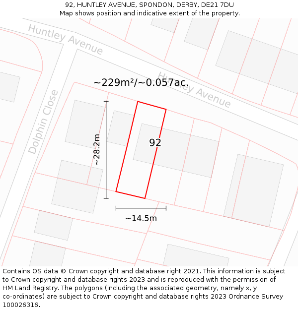 92, HUNTLEY AVENUE, SPONDON, DERBY, DE21 7DU: Plot and title map