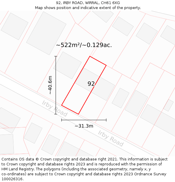 92, IRBY ROAD, WIRRAL, CH61 6XG: Plot and title map