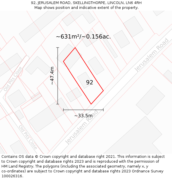 92, JERUSALEM ROAD, SKELLINGTHORPE, LINCOLN, LN6 4RH: Plot and title map