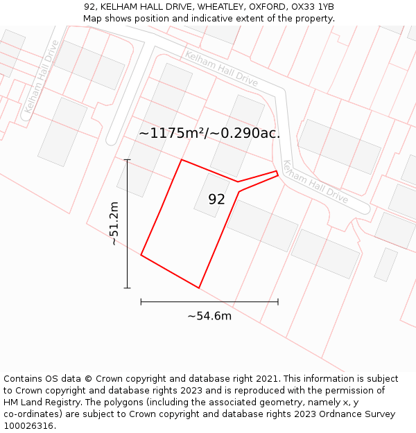 92, KELHAM HALL DRIVE, WHEATLEY, OXFORD, OX33 1YB: Plot and title map