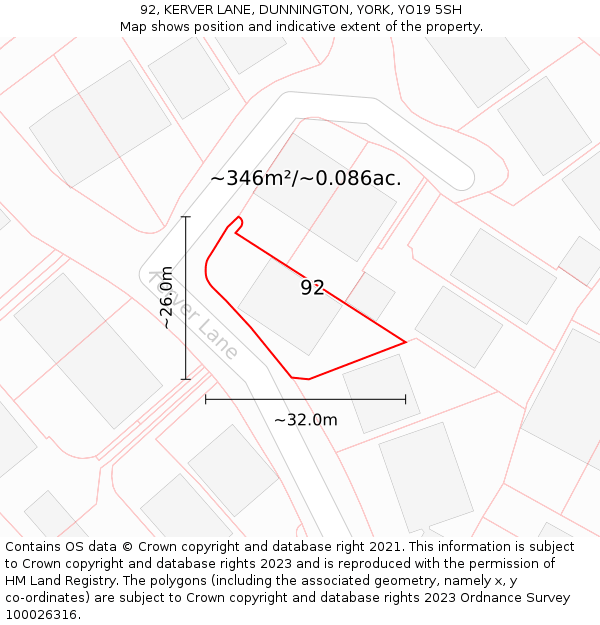 92, KERVER LANE, DUNNINGTON, YORK, YO19 5SH: Plot and title map