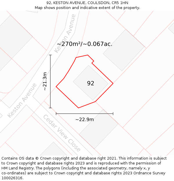 92, KESTON AVENUE, COULSDON, CR5 1HN: Plot and title map