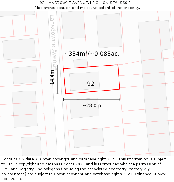 92, LANSDOWNE AVENUE, LEIGH-ON-SEA, SS9 1LL: Plot and title map