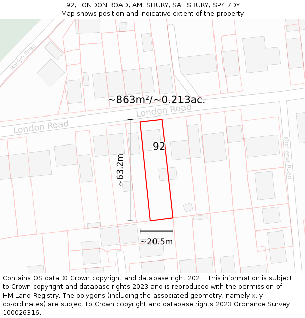 92, LONDON ROAD, AMESBURY, SALISBURY, SP4 7DY: Plot and title map