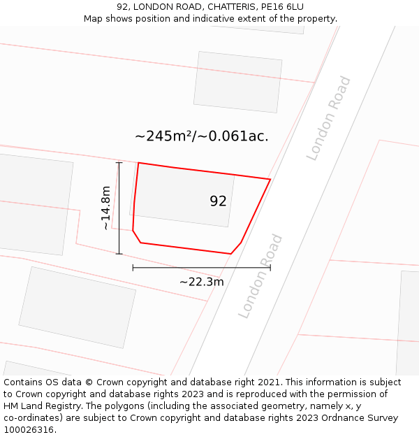 92, LONDON ROAD, CHATTERIS, PE16 6LU: Plot and title map