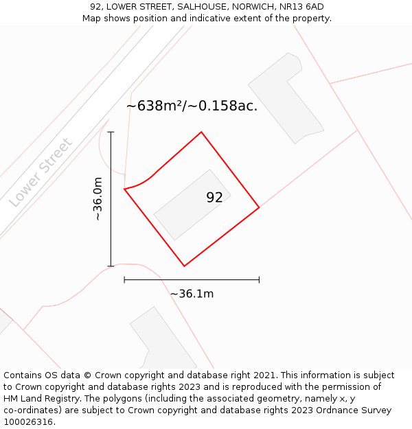 92, LOWER STREET, SALHOUSE, NORWICH, NR13 6AD: Plot and title map