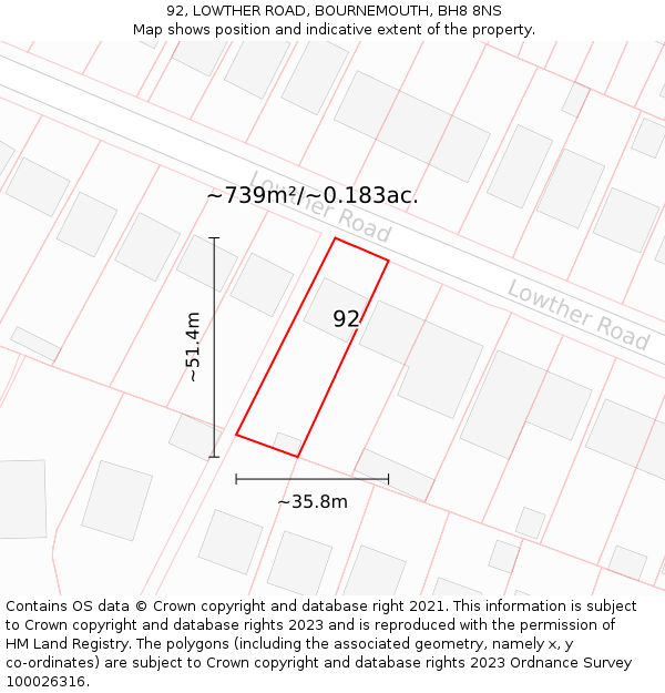 92, LOWTHER ROAD, BOURNEMOUTH, BH8 8NS: Plot and title map