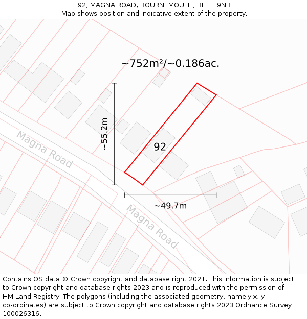 92, MAGNA ROAD, BOURNEMOUTH, BH11 9NB: Plot and title map