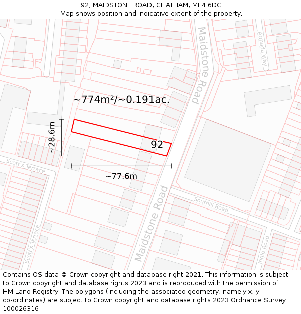 92, MAIDSTONE ROAD, CHATHAM, ME4 6DG: Plot and title map
