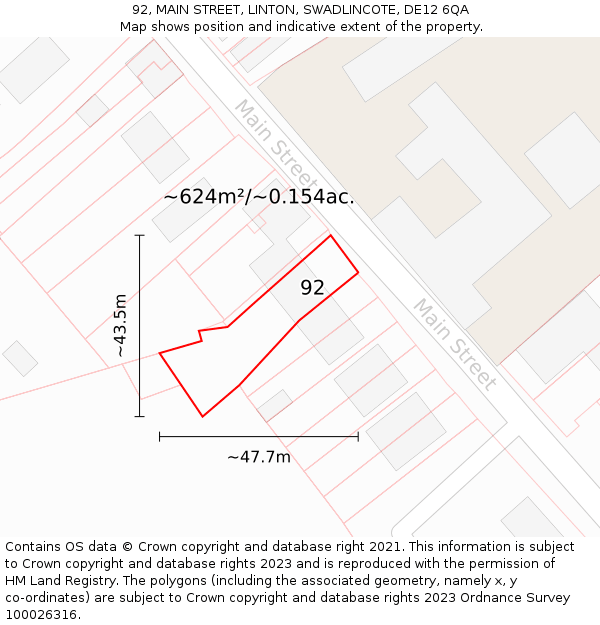 92, MAIN STREET, LINTON, SWADLINCOTE, DE12 6QA: Plot and title map