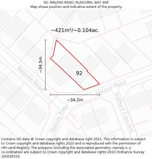 92, MALPAS ROAD, RUNCORN, WA7 4AP: Plot and title map