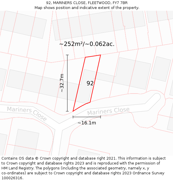 92, MARINERS CLOSE, FLEETWOOD, FY7 7BR: Plot and title map