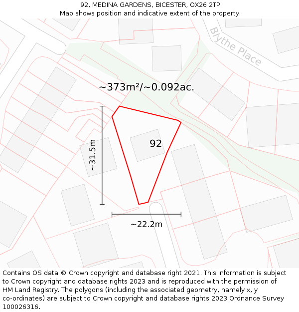 92, MEDINA GARDENS, BICESTER, OX26 2TP: Plot and title map